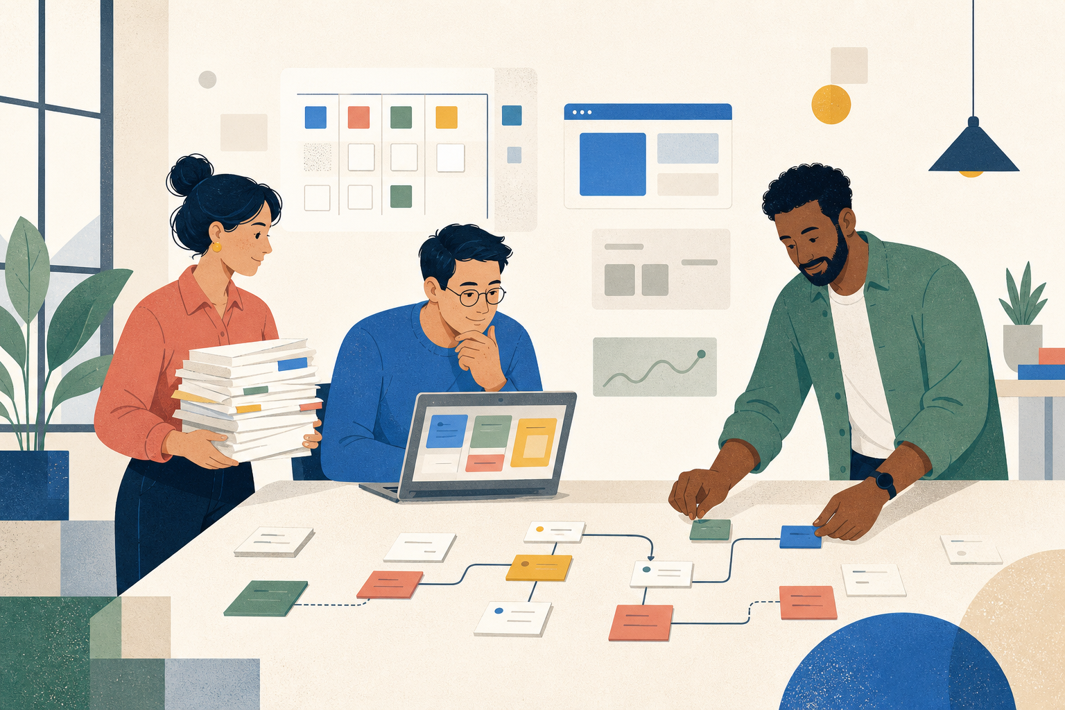 A team reviewing a tangled operational process built around spreadsheets and manual handoffs