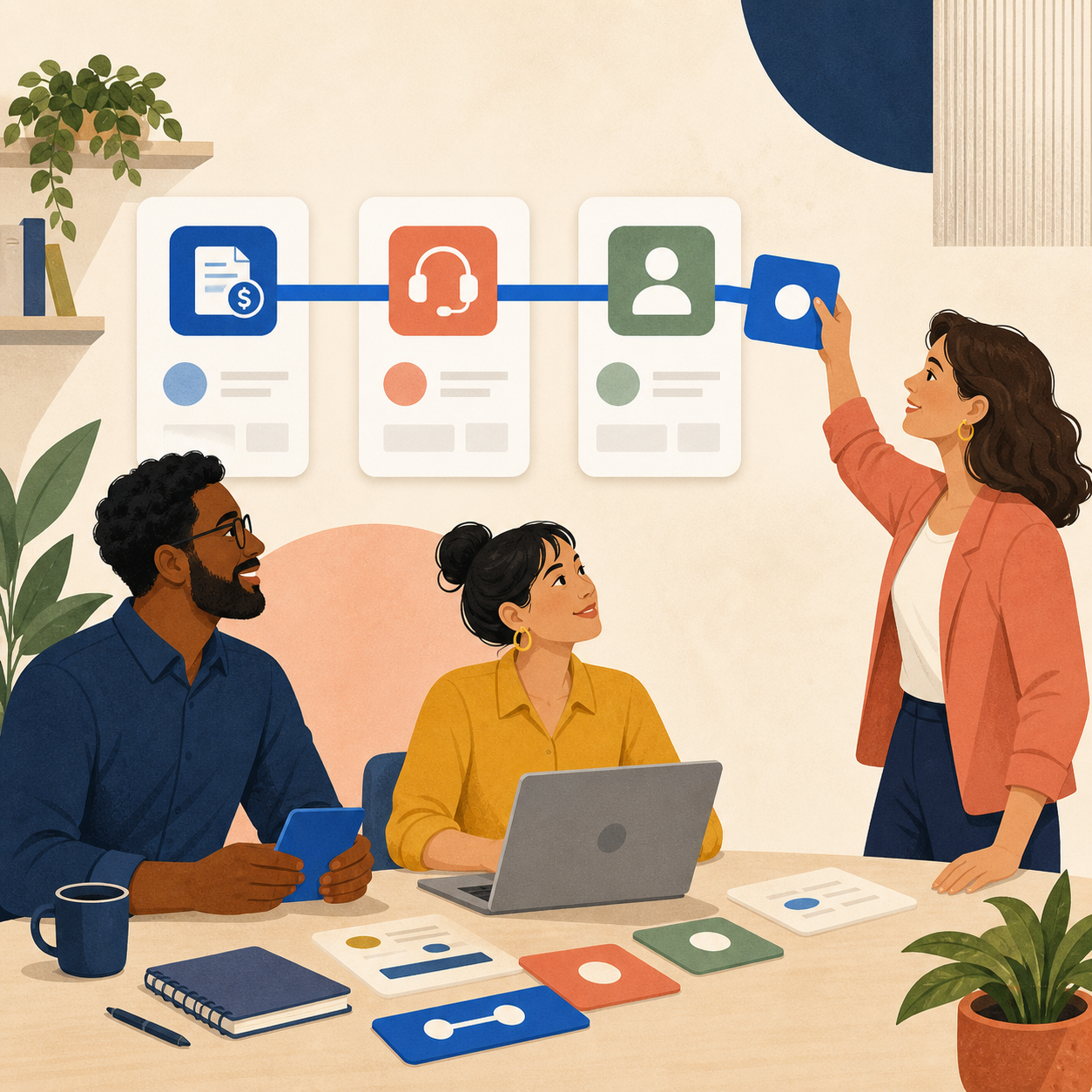 A team connecting customer, billing, support, and delivery systems into one operational flow